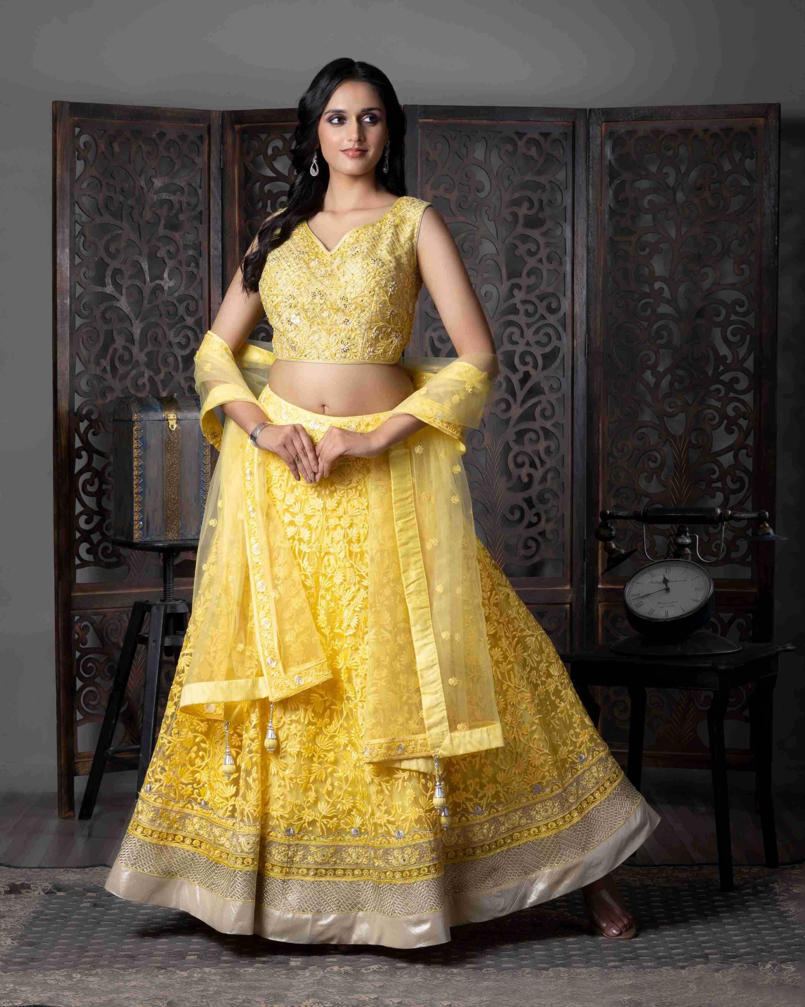 Butterfly Net Haldi Lehenga Outfit - MYLUXURY LANE ENTERPRISE